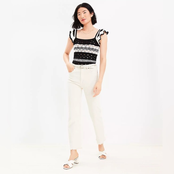 Loft High Rise Relaxed Straight Jeans with Raw Hem in Popcorn - 28x29 - Picture 3 of 12